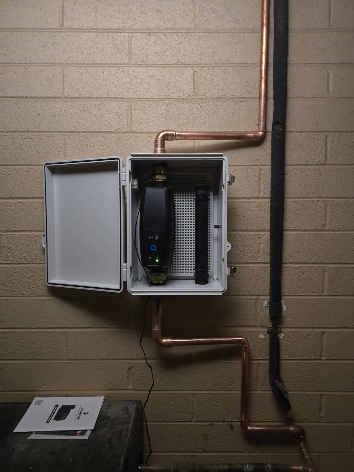 Automatic water shut-off valve for leak protection installed on copper supply line in Phoenix